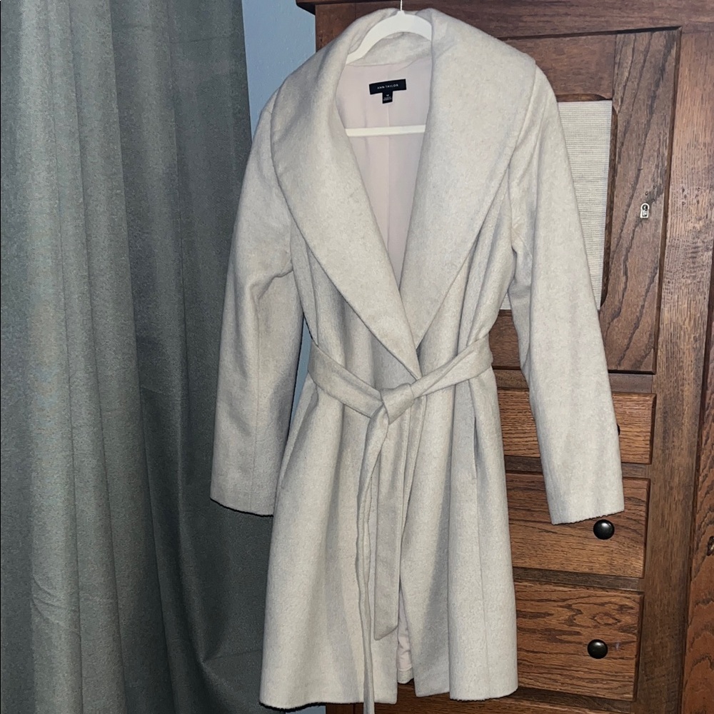 Ann Taylor Cream Belted Coat